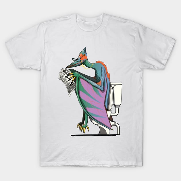 Dinosaur Pterodactyl on the Toilet T-Shirt by InTheWashroom